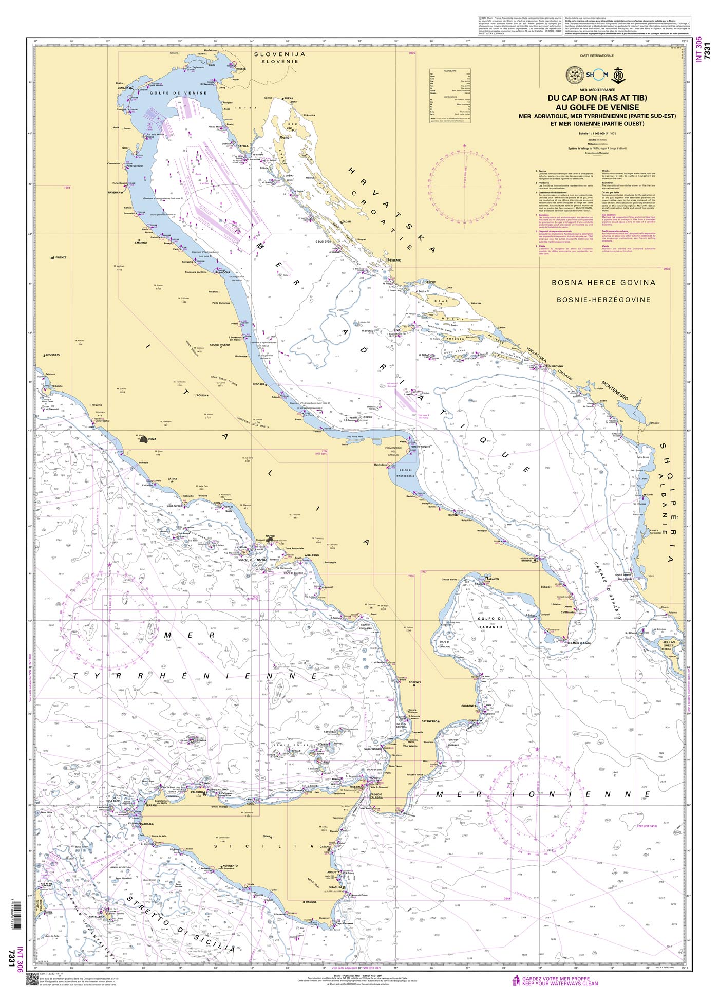 Shom 7331 - INT 306 Du Cap Bon (Ras at Tib) au Golfe de Venise - Mer Adriatique, Mer Tyrrhénienne (partie Sud-Est) et Mer Ionienne (partie Ouest)