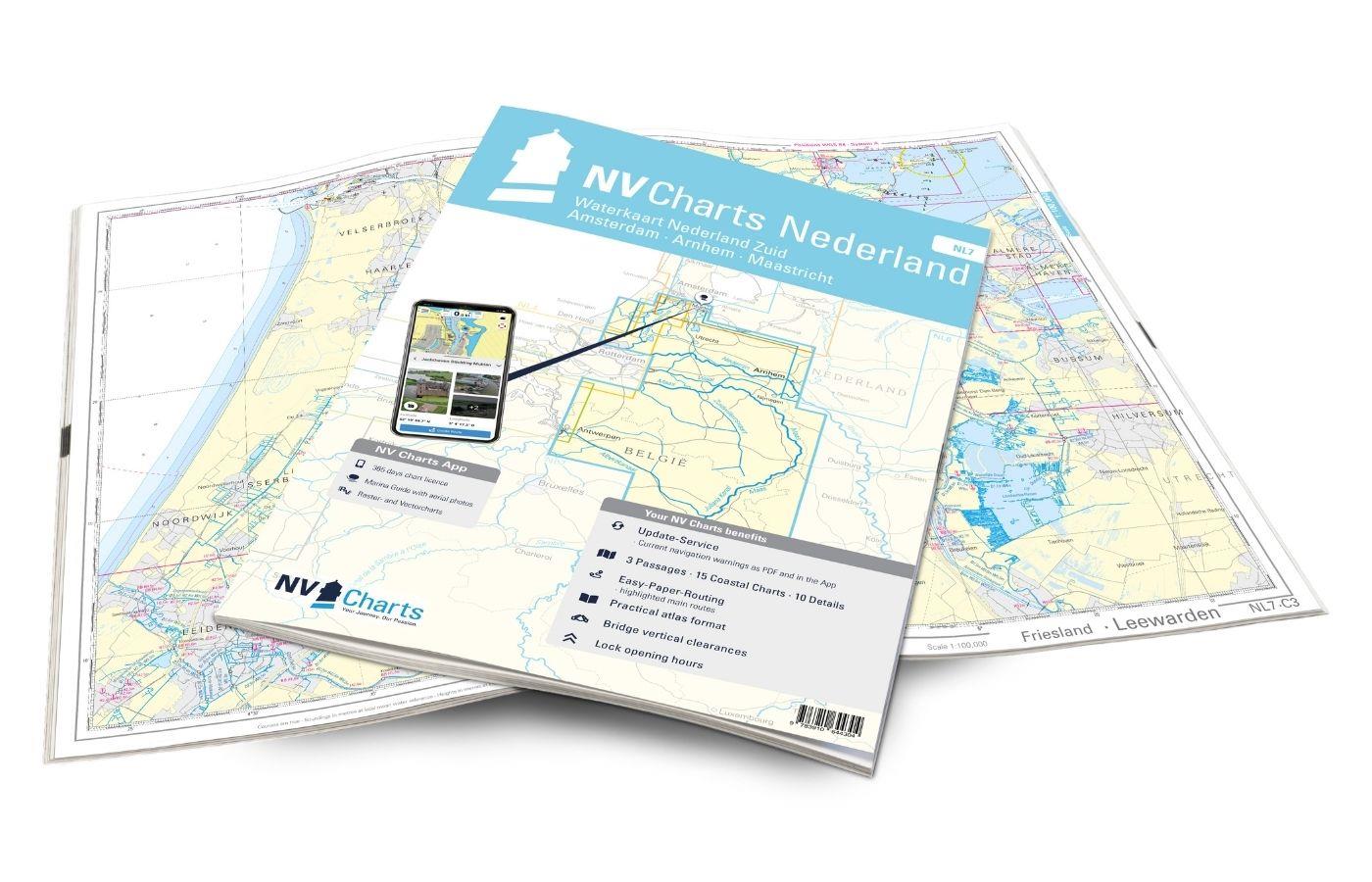 NV Charts Nederland NL7 - Waterkaart Nederland Zuid - Amsterdam - Arnhem - Maastricht