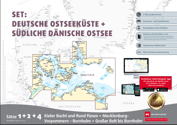 Sportbootkarten Satz 1, 2 und 4 Set: Deutsche Ostsee und Südliche Dänische Ostsee, Delius Klasing