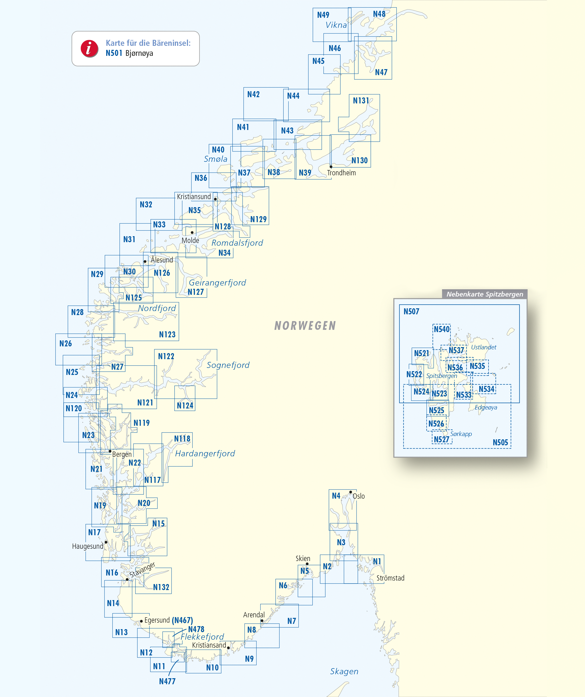 Übersicht der norwegischen Seekarten - Süd