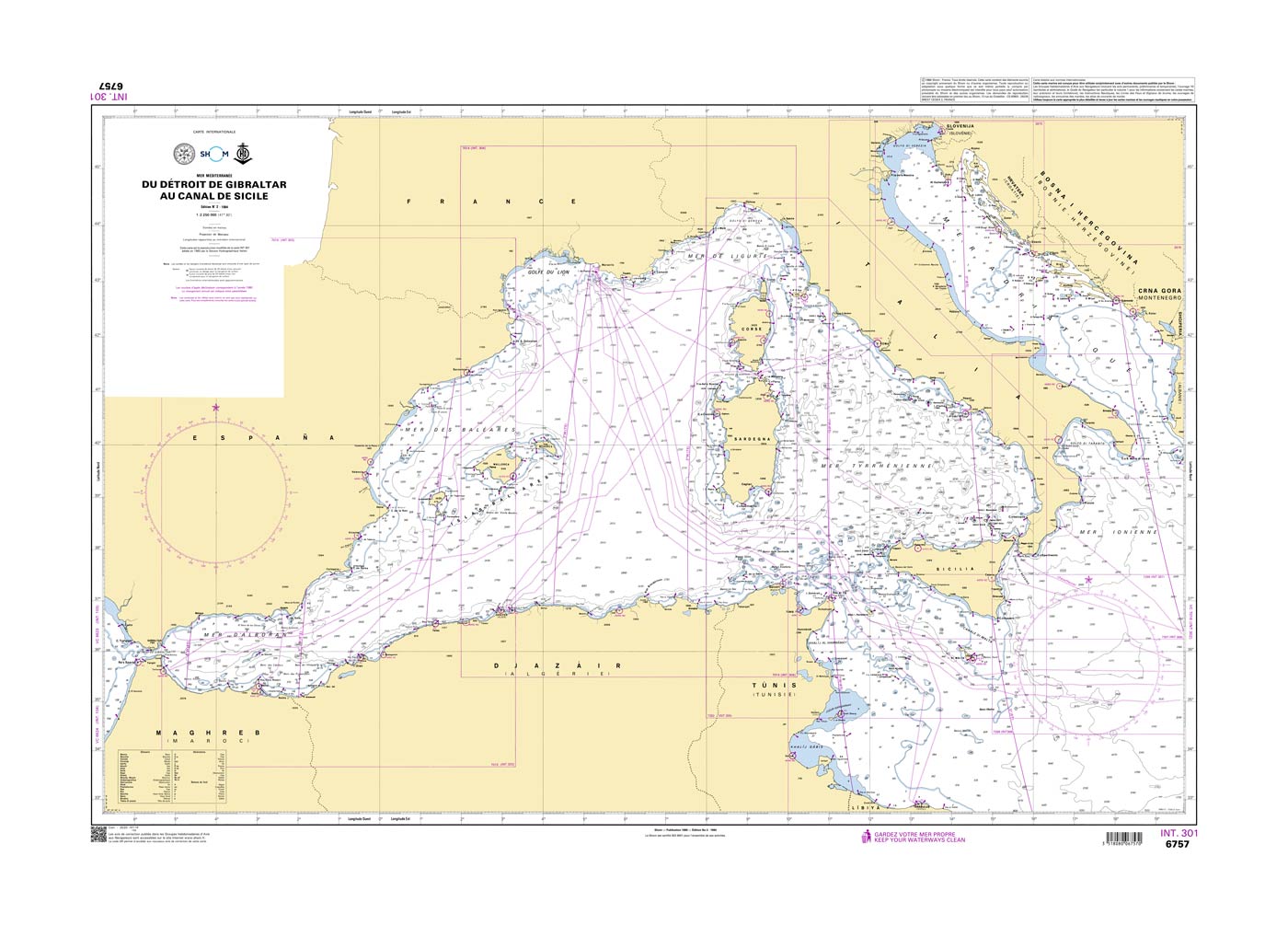 Shom 6757 - INT 301 Du Détroit de Gibraltar au Canal de Sicile