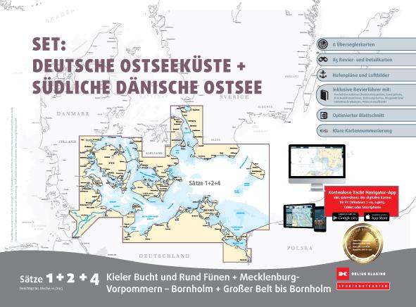 Sportbootkarten Satz 1, 2 und 4 Set: Deutsche Ostsee und Südliche Dänische Ostsee, Delius Klasing