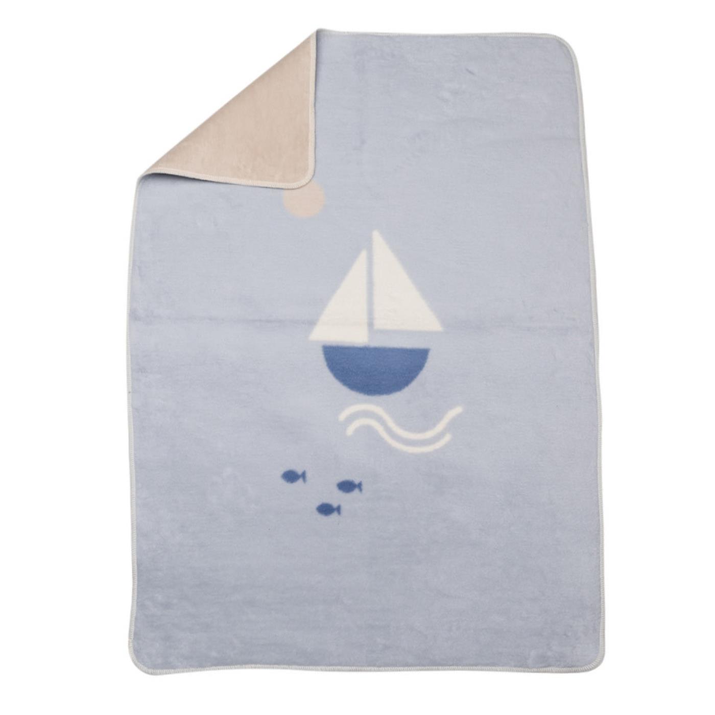 David Fussenegger Kinderdecke aus Baumwolle "Segelboot" in blau