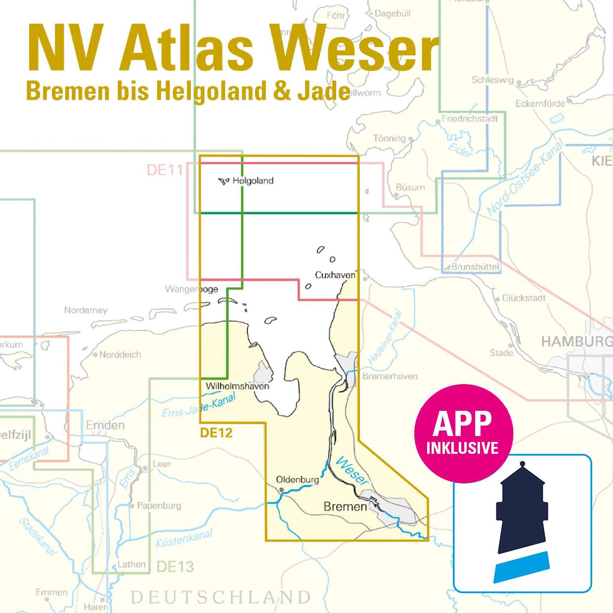 NV Charts Nordsee DE12 - Weser, Bremen bis Helgoland & Jade