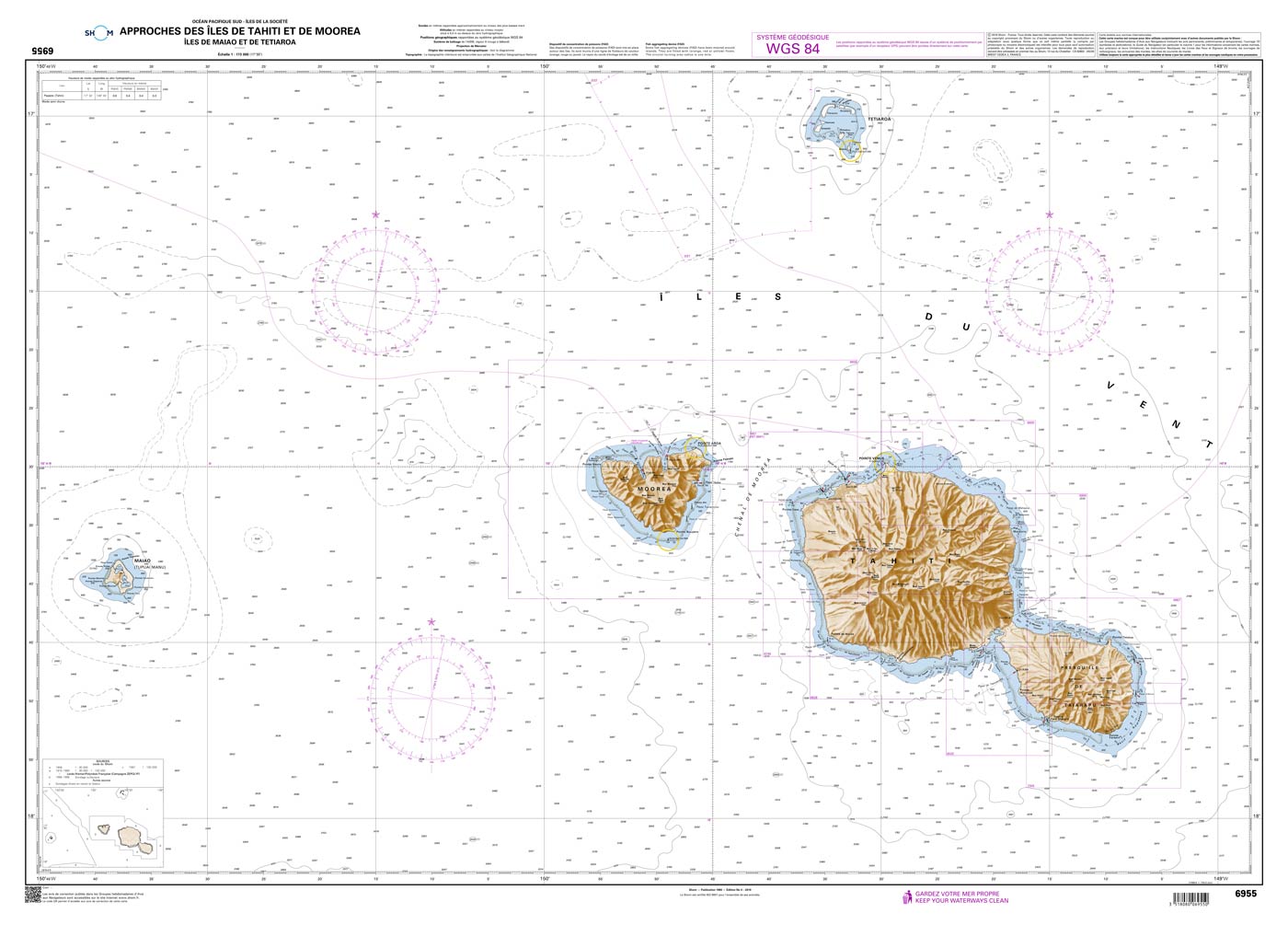 Shom 6955 - Approches des Îles de Tahiti et de Moorea - Îles de Maiao et de Tetiaroa