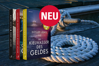 Alle drei Kriminalromande in denen Fabian Timpe ermittelt zusammen dargestellt, vorne der neue Fall "Im Kielwasser des Geldes"