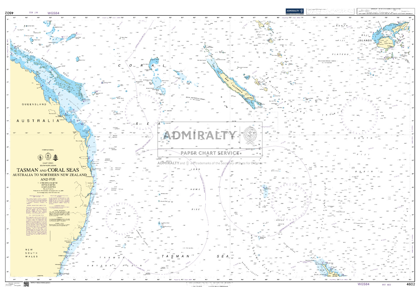 Tasman and Coral Seas  Australia to Northern New Zealand and Fiji. UKHO4602
