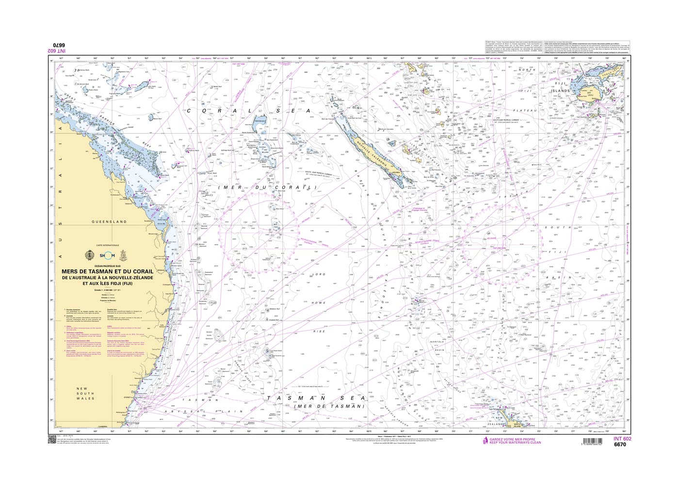Shom 6670 - INT 602 Mers de Tasman et du Corail - De l'Australie à la Nouvelle-Zélande et  aux Îles Fidji (Fiji)