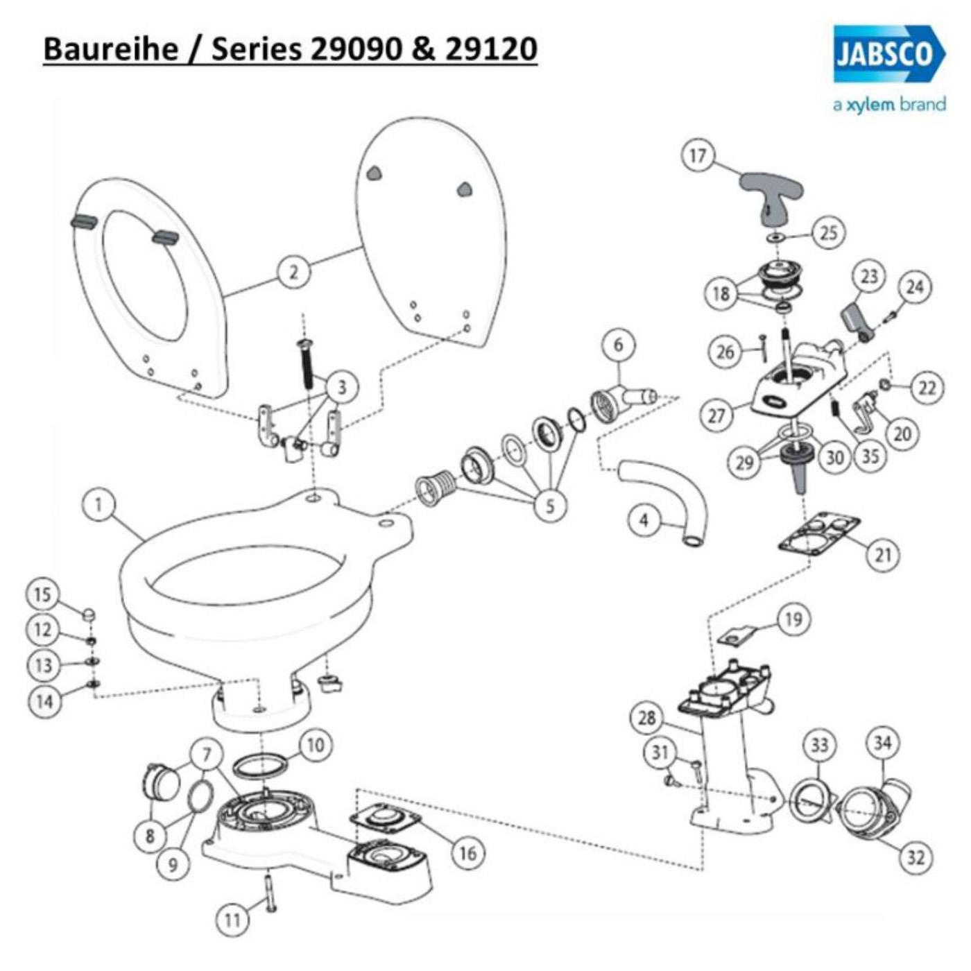 Jabsco 29098-1000 Scharniersatz (1 Paar) Kompakttoilette
