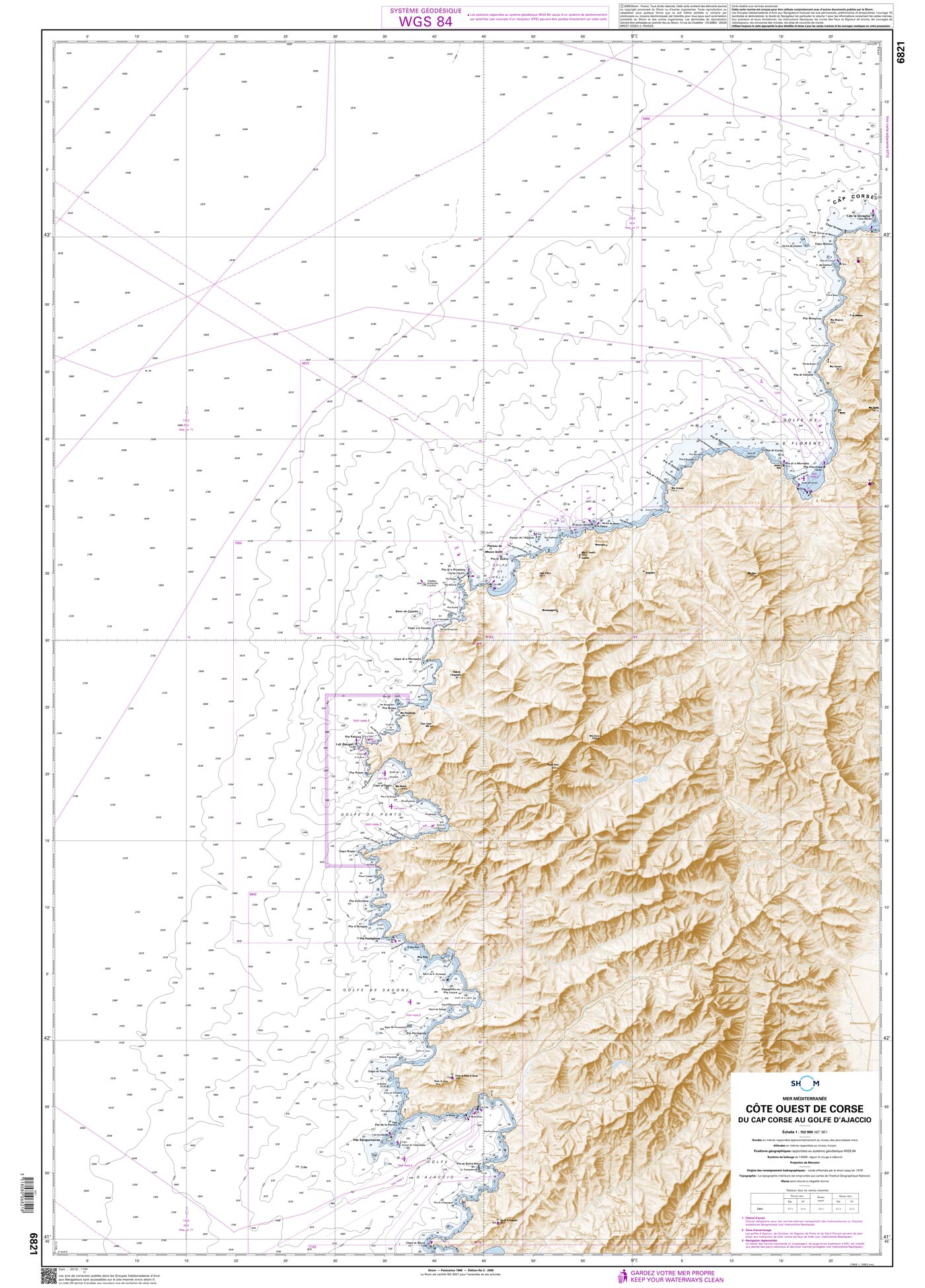 Shom 6821 - Côte Ouest de Corse - Du Cap Corse au Golfe d'Ajaccio