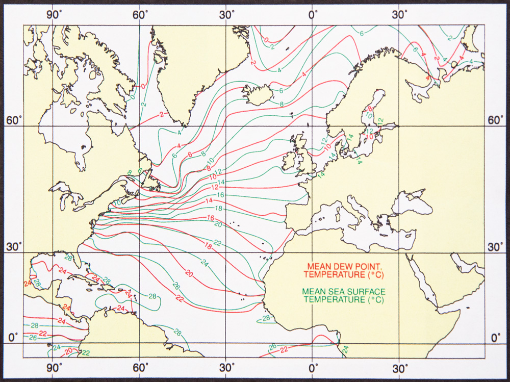 Meerestemperatur und Taupunkttemperatur ADMIRALTY Routeing Charts