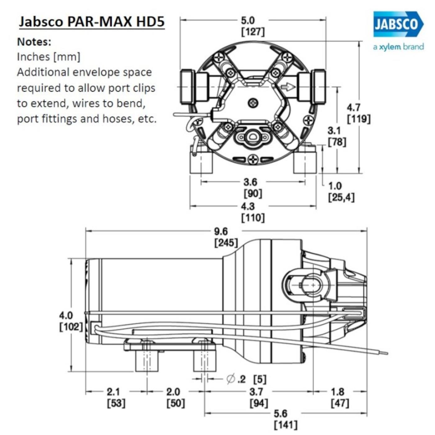 Jabsco PAR-MAX HD5 Druckwasserpumpe, 19 LPM, 2,8 bar, S/E, 12V