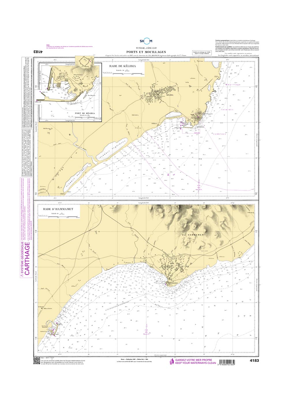 Shom 4183 - Tunisie côte Est - Ports et mouillages