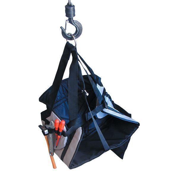 Bootsmannstuhl mit verstellbarem Schrittgurt und Werkzeugtasche