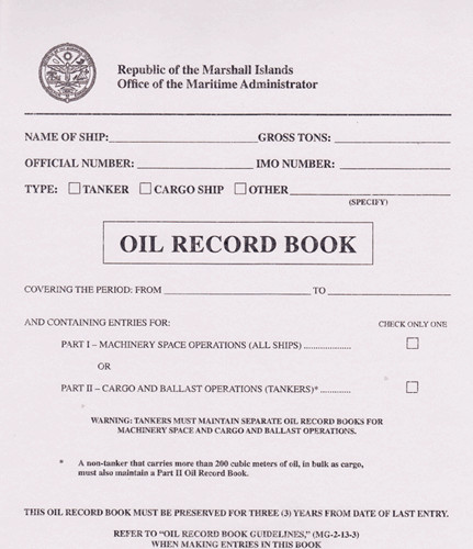 Oil Record Book Marshall Island incl. MI Instructions Rev. 4/11 and Rev. 10/11.