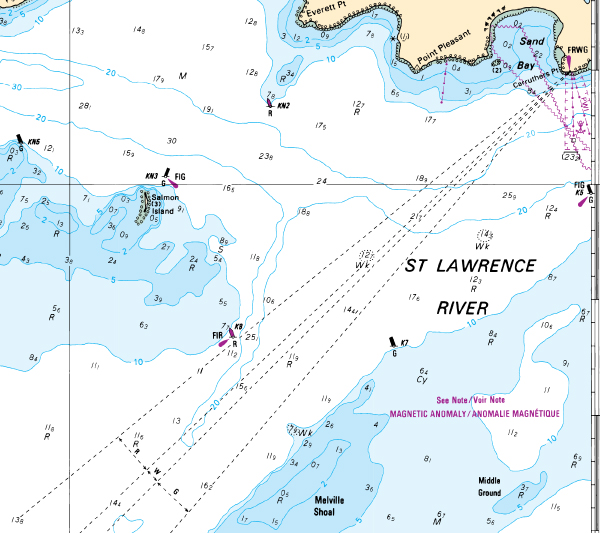 Kartenausschnitt einer kanadischen Seekarte